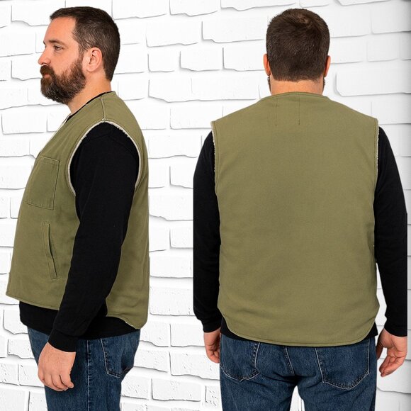 RARE COLOUR! VINTAGE (1980s) WORK HORSE Sherpa-Lined Canvas Vest – Size 2X - Picture 3 of 9